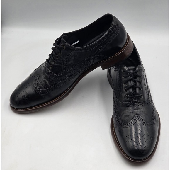 Johnston Murphy J&M 1850 Hughes Wingtip Oxford Black Leather Size 8M Italy main image 4